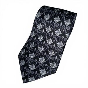 Don Loper Beverly Hills Mens Silk Tie Black Purple Silver Floral Damask Medallio